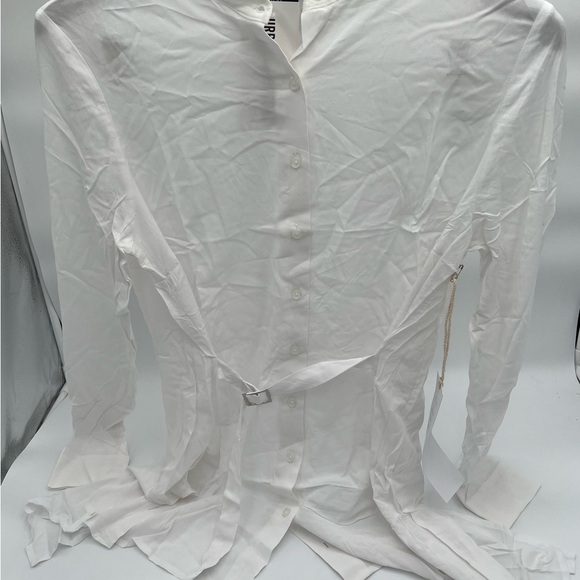 NWT Urban Outfitters Lumiere White Button Front Long Sleeve Belted Shirt Small - Picture 11 of 11